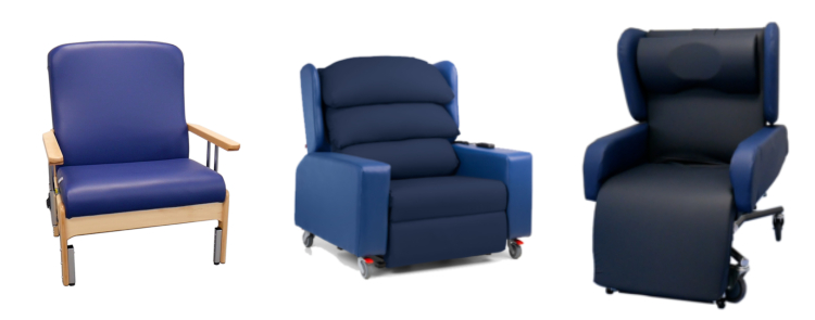 Three blue bariatric chairs